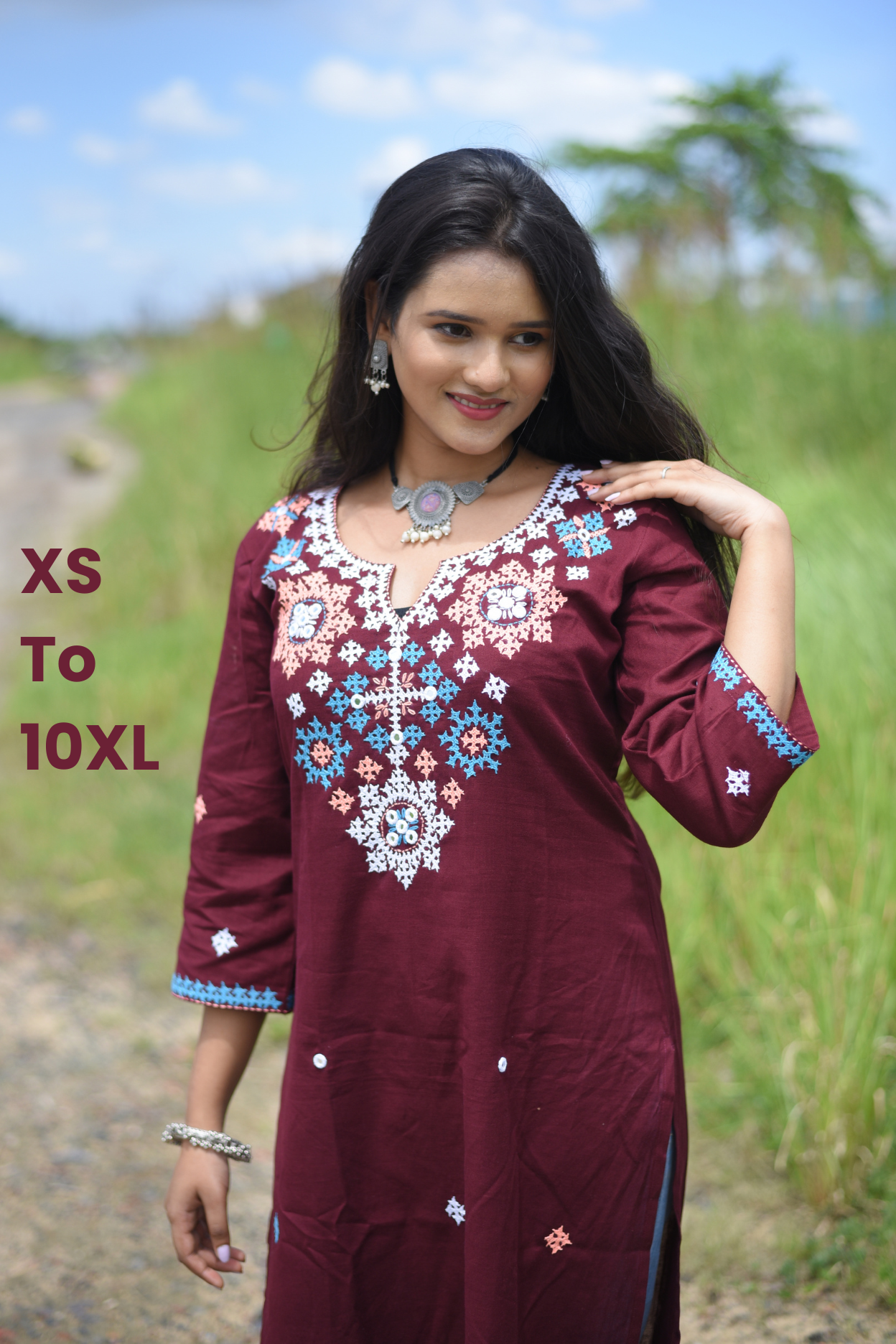 Chocolate Color Kutch Hand Embroidered Mirror Work Kurta